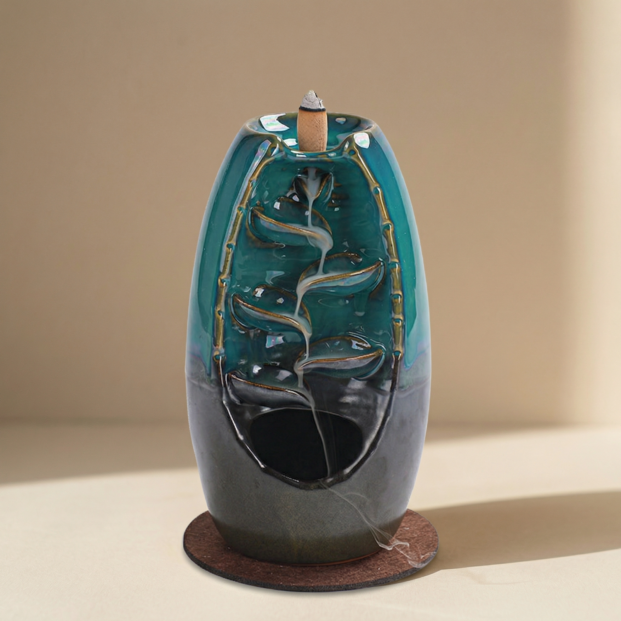 Flowing Calm - Teal Spiral Waterfall Incense Burner + 20 Pcs Cones